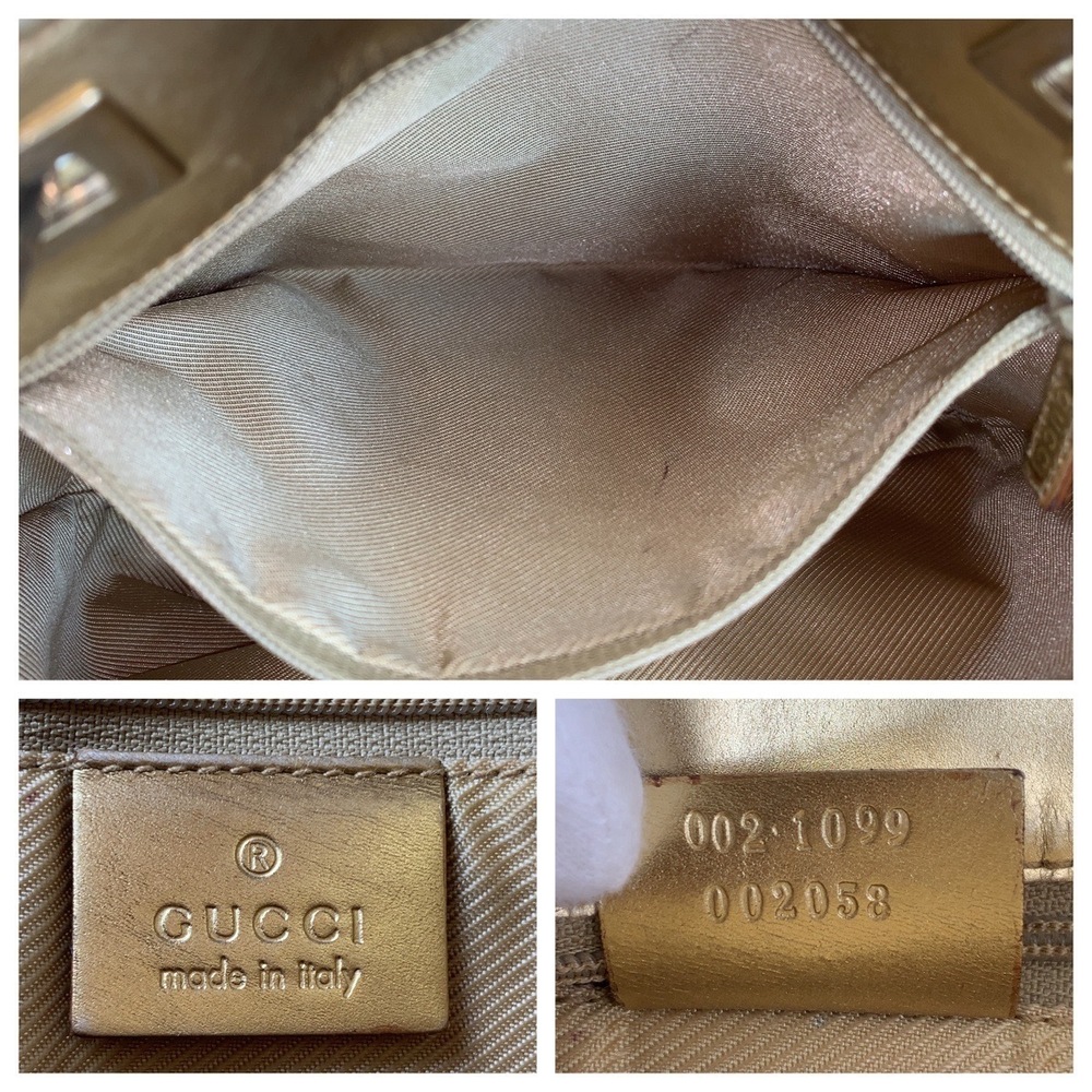 GUCCI Gold GG Canvas Leather Tote Bag Shoulder - Picture 5 of 10